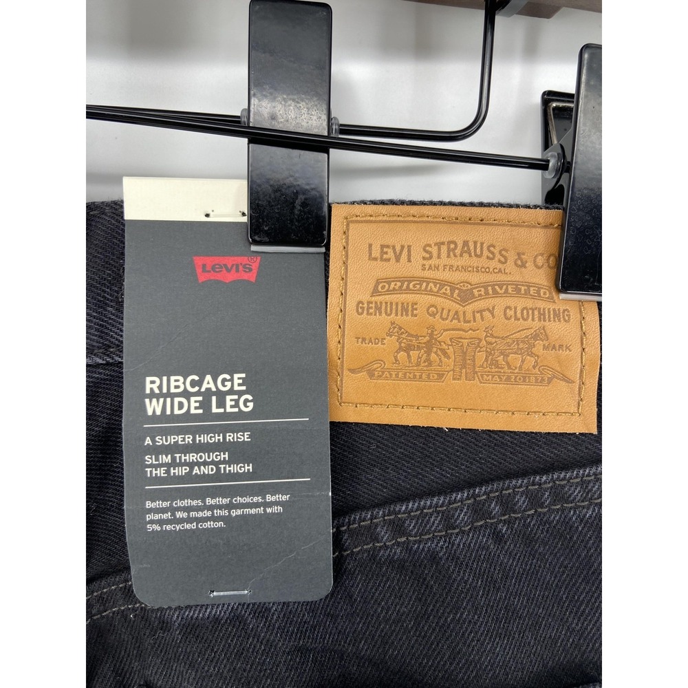 Levis Jeans Womens 27x32 Black Ribcage Wide Leg High Rise Denim Casual Premium - Picture 10 of 10
